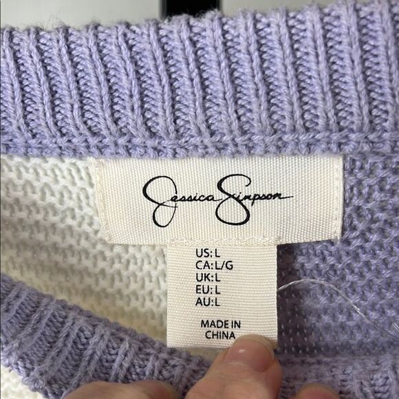 Jessica Simpson Colorblock Sweater in Lavender and White - Picture 4 of 4